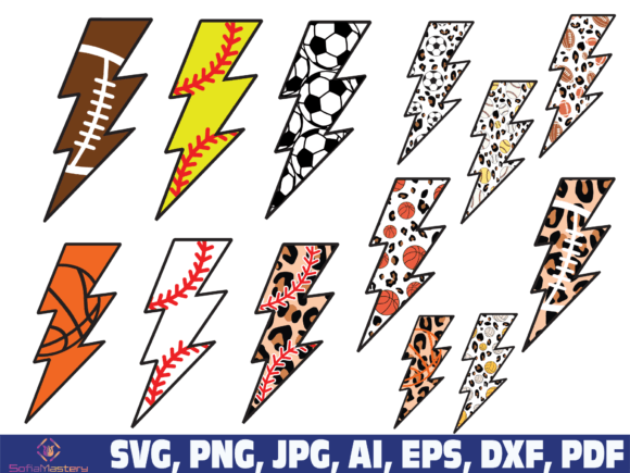 Football Baseball Soccer Lightning Bolt