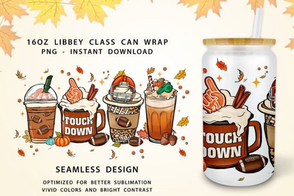Football Fall Coffee 16oz Glass Can Wrap: Graphics for Crafts