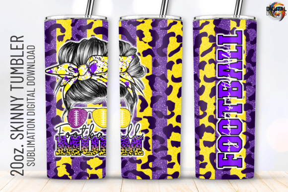 Football Mom Messy Bun Tumbler Wrap PNG: Graphics for Crafts & Lifestyle Brands
