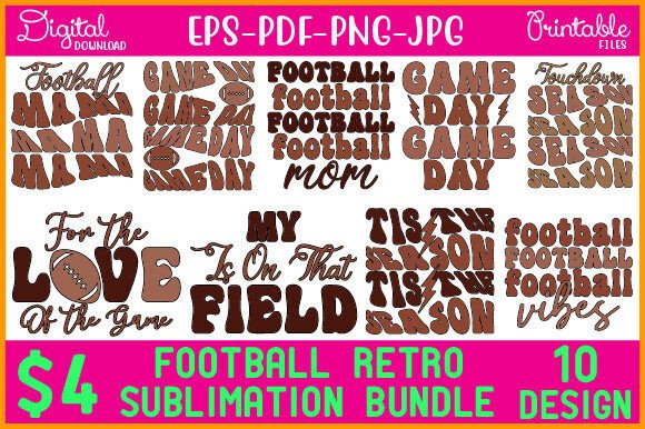 Football Retro Sublimation Bundle: Graphics for Crafts & Branding