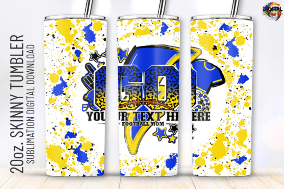 Go Football Blue Yellow Tumbler Wrap: Graphics for Crafts