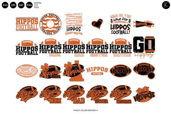 Hippos Football Bundle: Graphics for Crafts & School Spirit
